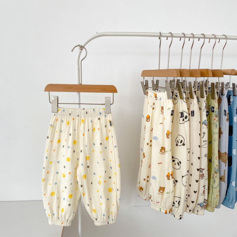 2024 Kids' Summer Lightweight Cotton Linen Mosquito-Proof Casual Pants with Versatile Cuffed Lantern Design