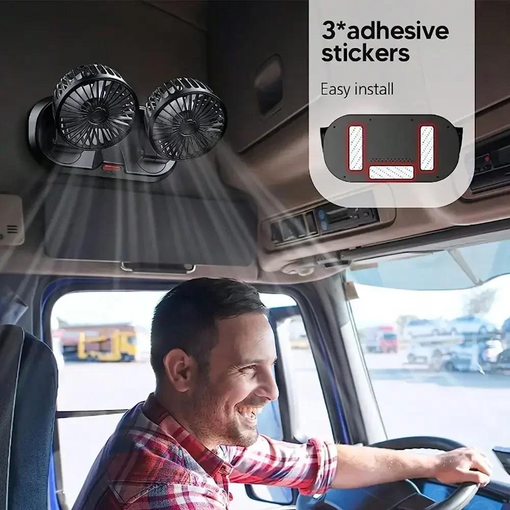 5V Dual Head USB Car Fan - 2 Speed Adjustable Car Air Cooler Wind Regulation Accessories