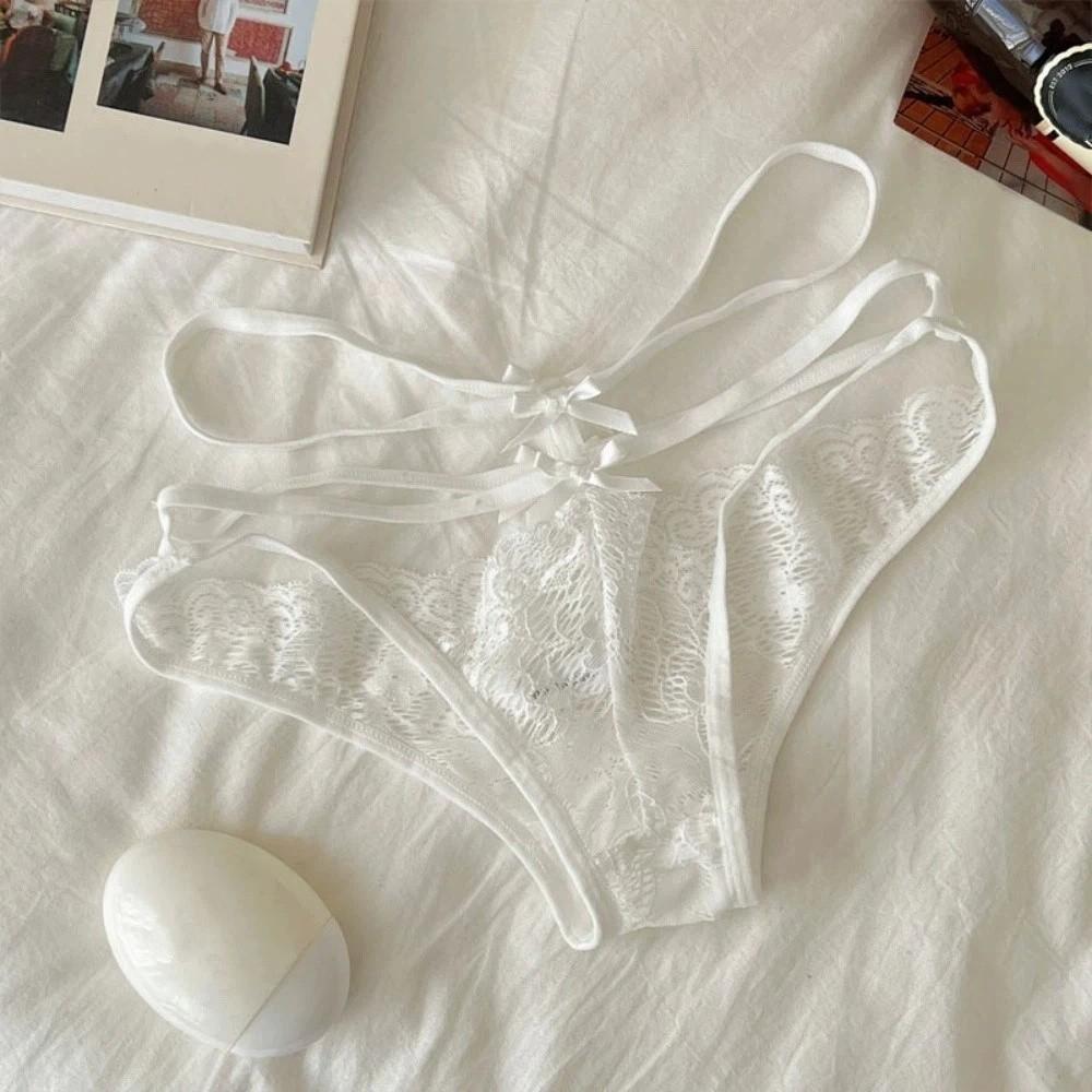 Mesh Lace Briefs Mid Waist Lace  Flower Panties Thin Belt Underwear for Women  Summer