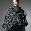 Women Plaid Reversible Poncho Cape Coat Open Front Cardigan Shawl Wrap Warm Thick Knit Shawl for Fall Winter