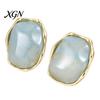 Gift for Her on Birthday 1 Pair Natural Healing Stone Stud Earrings Women, Gold Lightweight Daily Wear Plated Oval Resin Earrings, Faux Crystal