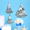 3 Pcs Wooden Sailboat Wall Art Coastal Nautical Beach Ship Sculpture Lake House Wall Hanging Decoration for Bedroom Bathroom Nursery