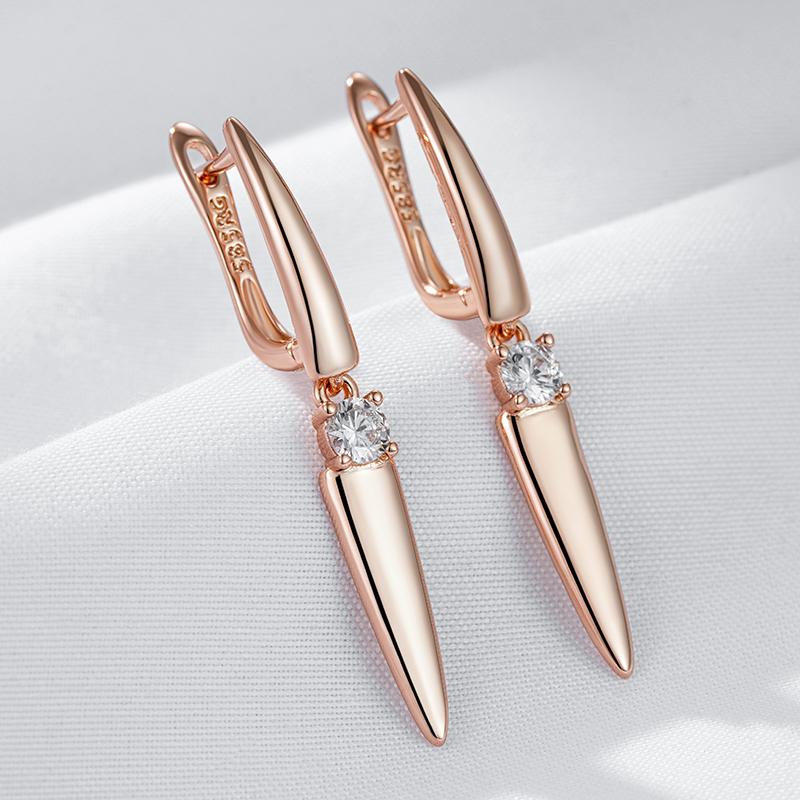 Kienl Simple  Rose Gold Color Long Drop Earring For Women Luxury Shiny Natural Zircon Accessories High Quality Daily Jewelry