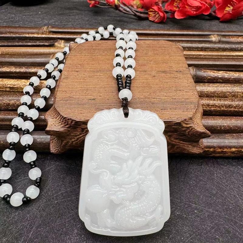 Naszyjnik z zawieszką z ręcznie rzeźbionego szkła w etnicznym stylu chińskim, amulet, biżuteria na szczęście dla kobiet i mężczyzn