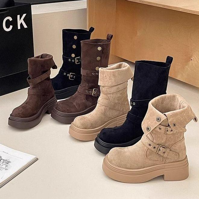 Two-way Khaki Thick-Soled Mid-Calf Vintage Martin Boots 2025 - Height-Increasing, Fashionable, Slimming Short Boots.