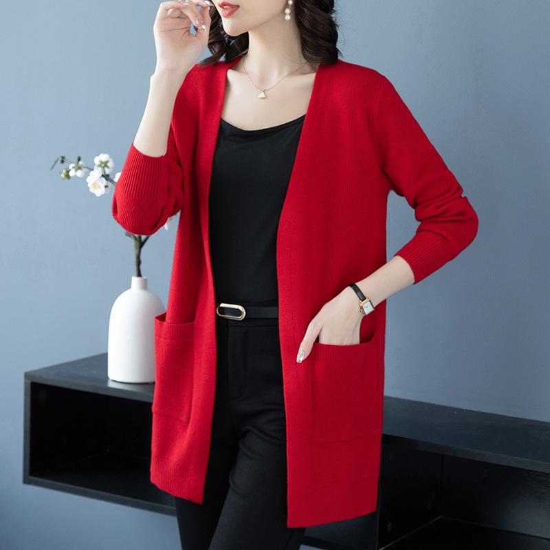 Spring and Autumn Thin Knitted Cardigan Women's Medium and Long Sweater Jacket Fat Mom Large Size Shawl with Loose Top Women