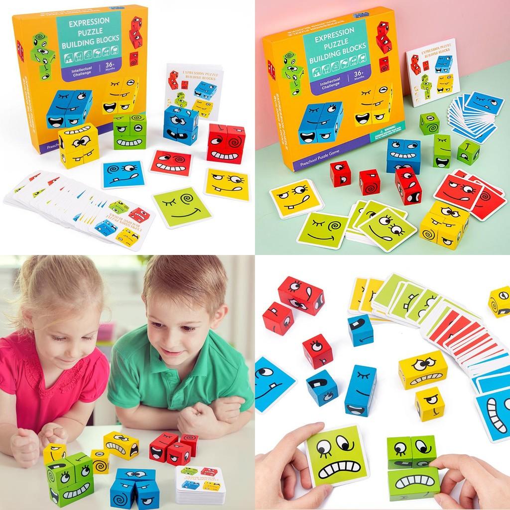 Colorful Changing Face Cube Blocks Kids Wooden Toy Logical Think Educate Train