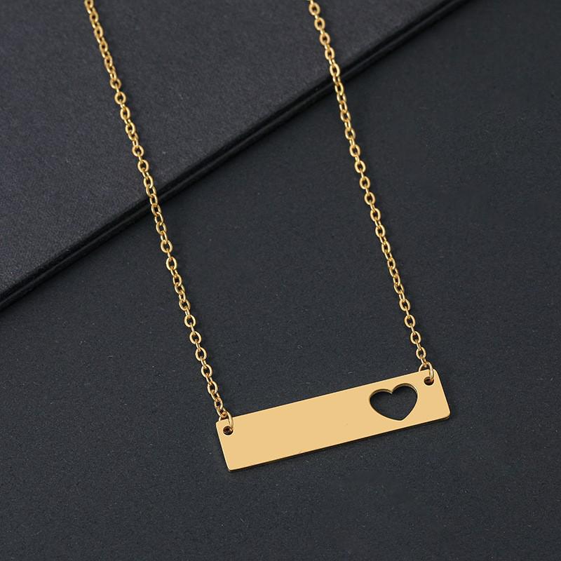 Stainless Steel Hollow Long Bar Engravable Necklace - Festival Gift