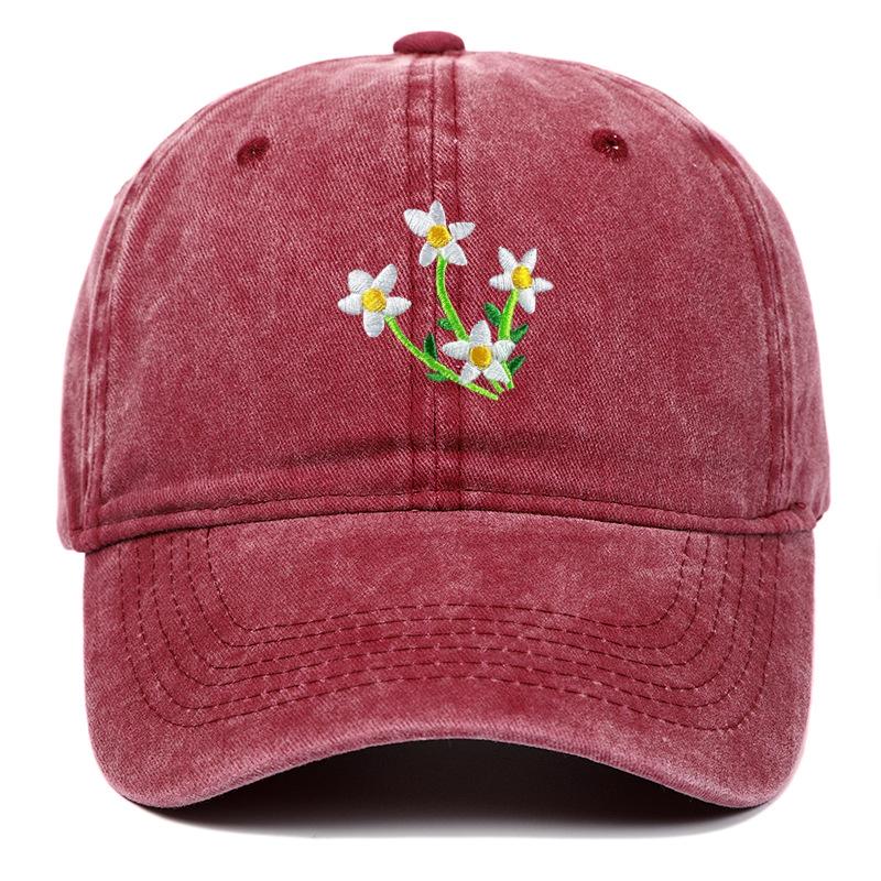 Korean 2025 Floral Embroidered Curved Brim Baseball Cap for Women - Sun Protection & Face Slimming Design