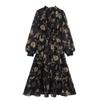 2025 Summer European & American Women's High Neck Waist-Cinching Chiffon Print Long Dress