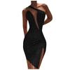 Women's Sexy Clod Shoulder Sequins Split Sleeveless Nightclub Party  Dress