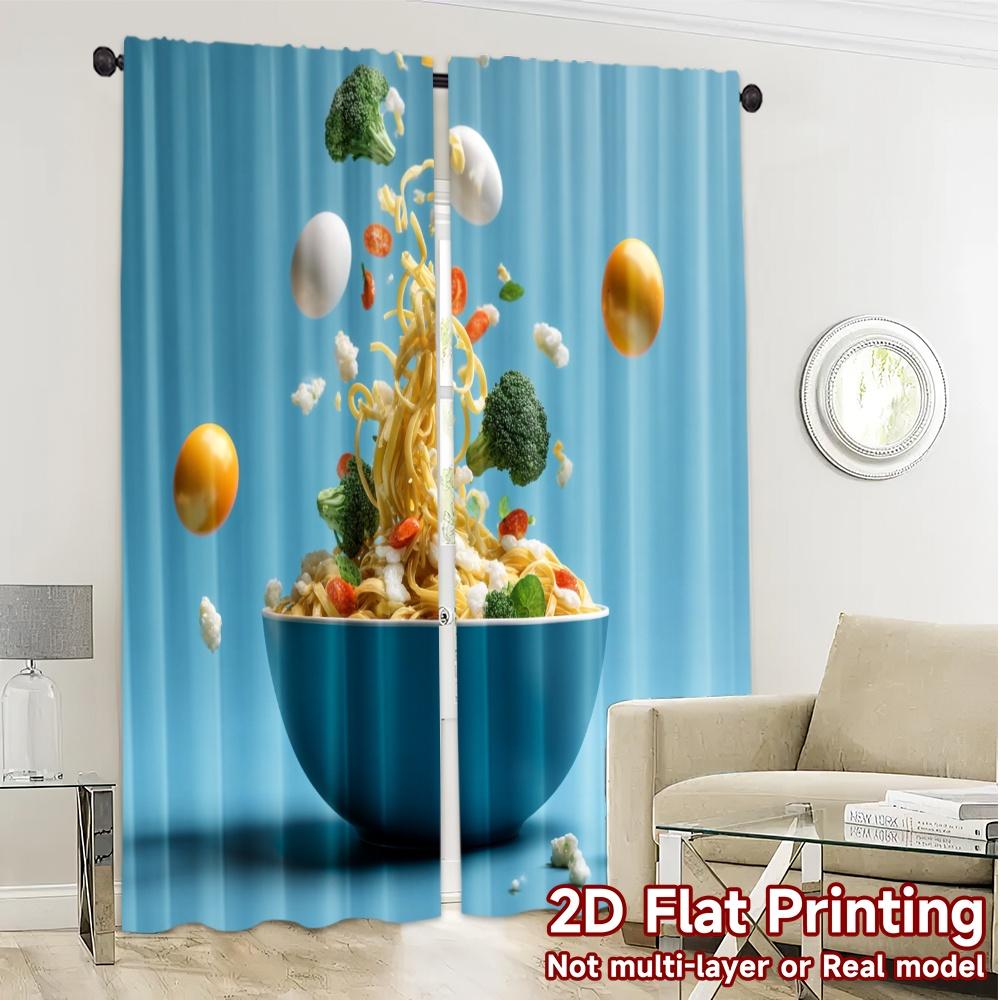 2pcs   2D FLAT PRINTING Curtains (Without Rod) Floating Pasta Pattern Modern Curtains Durable Polyester Curtains Versatile All