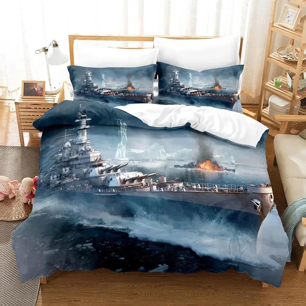 3D Print Game World Of Warships  Bedding Set Duvet Cover Bed Set Quilt Cover Pillowcase Comforter King Queen Size Boys Adult