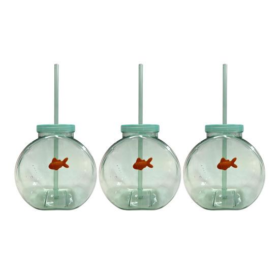 Fish Bowl Bottle with Straw, Plastic Fishbowl Tumblers with Lids, Unbreakable Ornament Cups for Drinks Summer Drink, Fashioned Table Goldfish Bowl