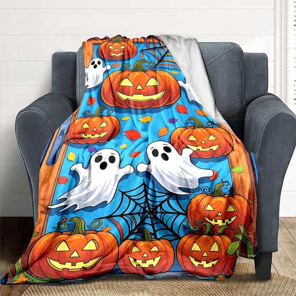 1pc Halloween Pattern Blanket, Lightweight Flannel Fleece with Digital Printing, Soft Warm for Sofa, Travel, Camping, Office, Couch, Chair, and Bed, A