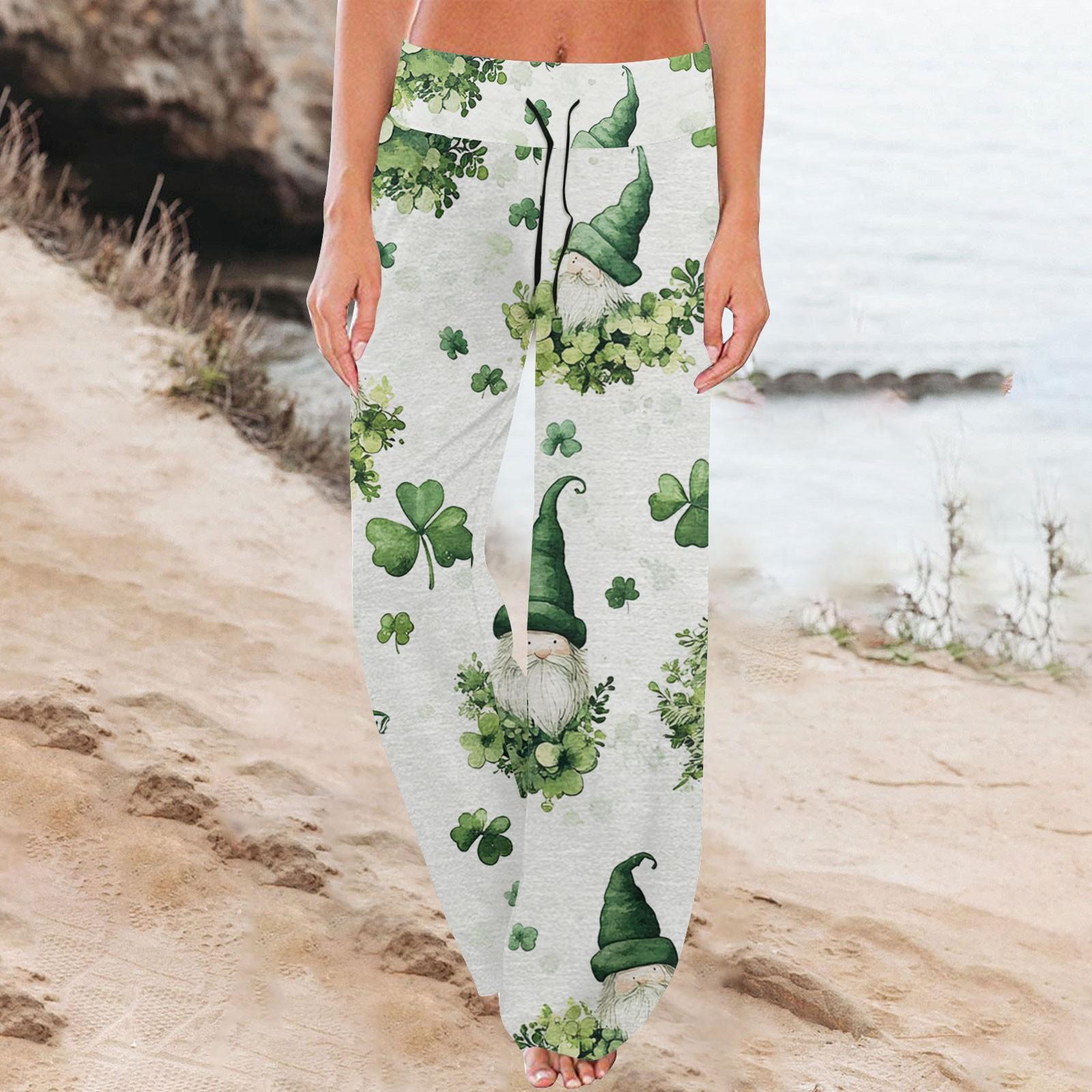 

Женские комфортные пижамные штаны St. Широкие брюки с принтом и кулиской Патрика L армия зеленый