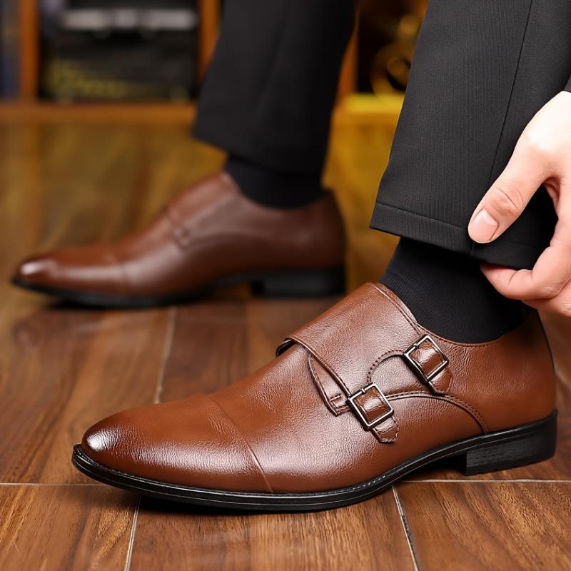 Britain New Fashion Gentleman Pointed Black Brown Business Casual Shoes For Men Monk Strap Loafers Formal Wedding Dress Footwear