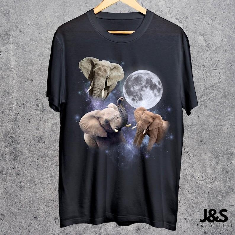 Three Elephant Retro Moon Graphic Vintage Elephant Moon Meme TShirt Size S3XL S