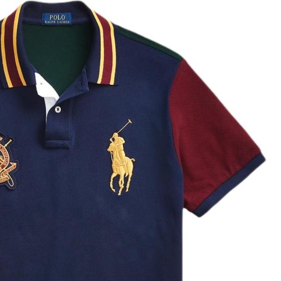Polo Ralph Lauren Color Block Big Pony Logo Brodert Bomull Kort Ermet Poloskjorte Herre topper Marineblå 710814767-001