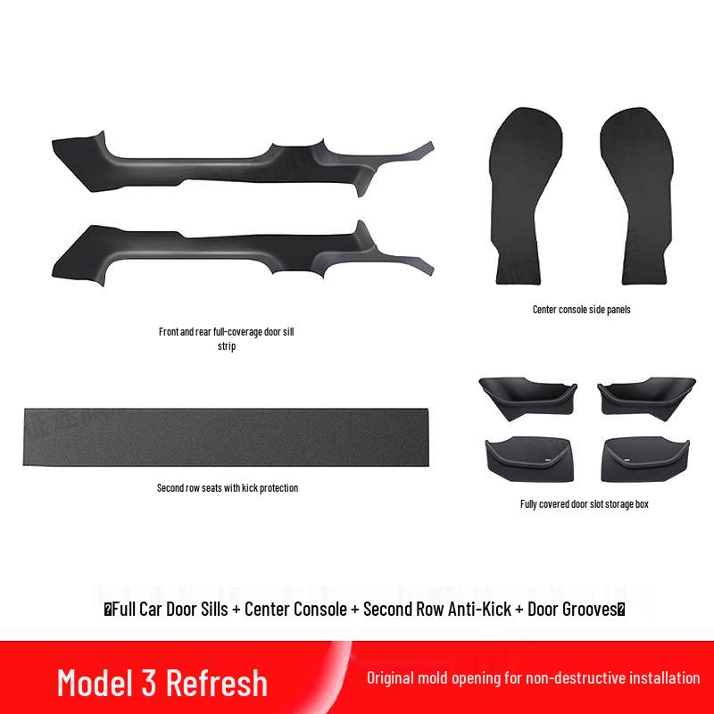 Tesla Model Y/3 Door Sill Strips & Seat Corner Protectors with Front/Rear Anti-Kick Mats