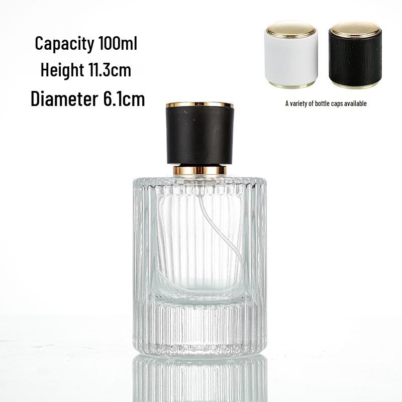 High-Grade Transparent Spray Bottle: 30ml with Vertical Stripes & 50ml Round Bottom Perfume Bottle with Screw Cap