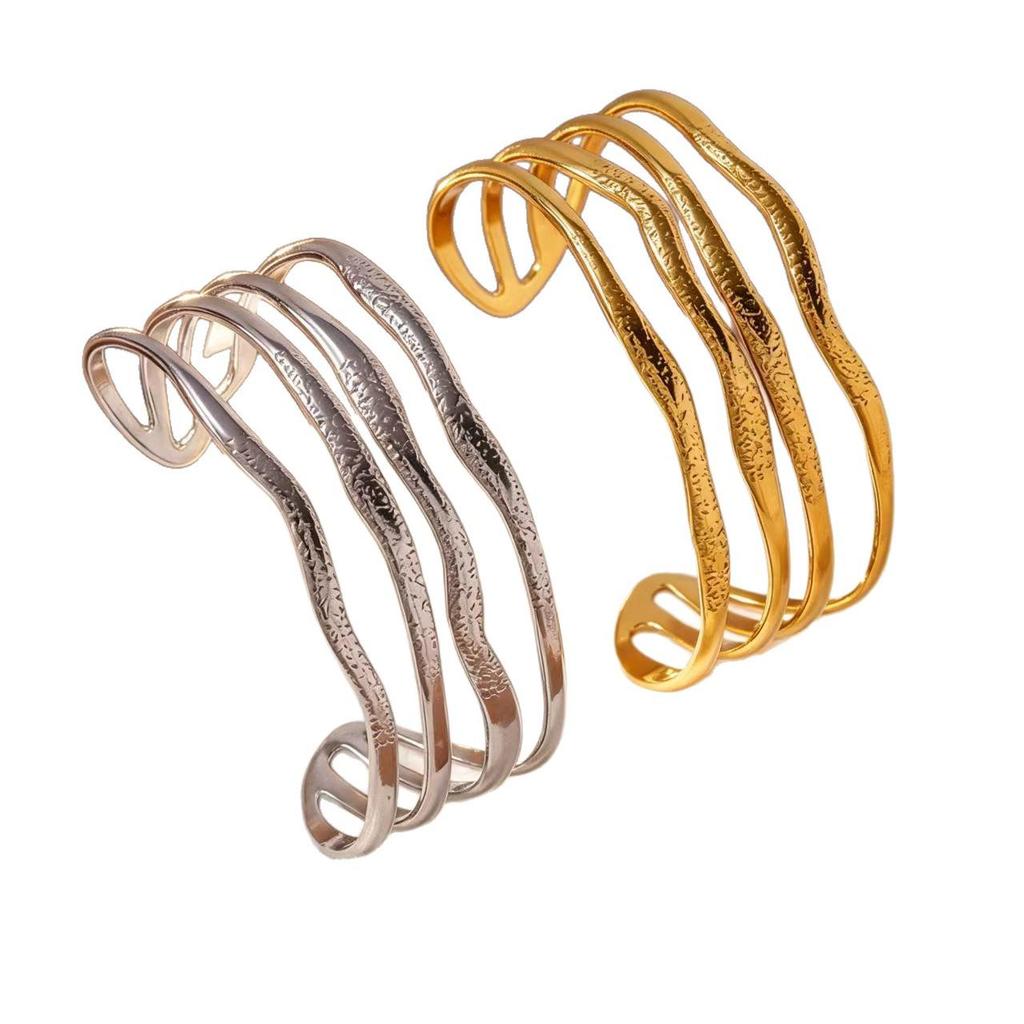 Stylish Multi-layer Wave Open Titanium Steel Bracelet for Women