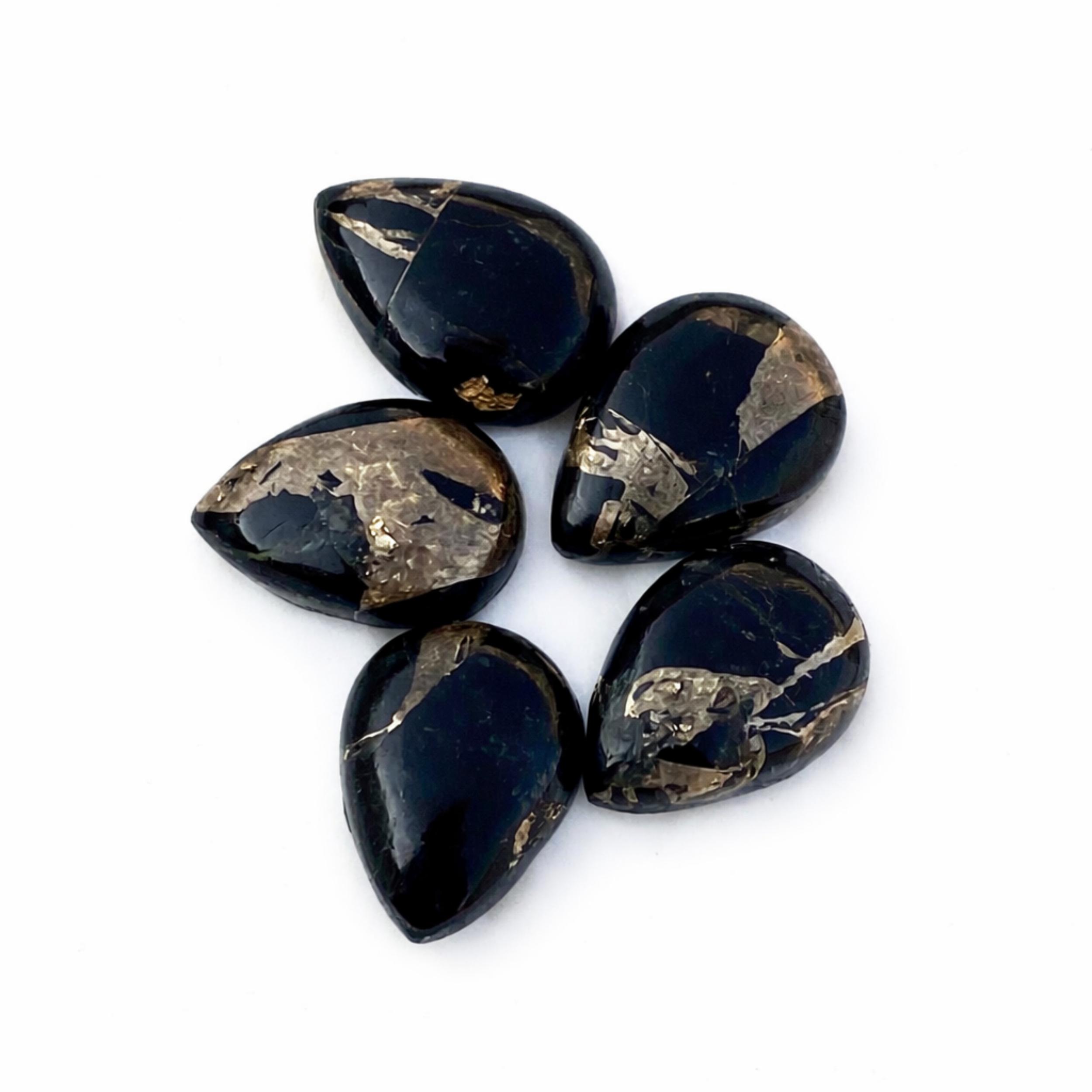 Black Copper Turquoise Pear Cabochon, Natural Turquoise Gemstone, High Grade Flat Back Stone for Jewelry Making 6x9mm чёрный