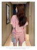 Trendy Women's Summer Two-Piece Set: Hong Kong Style Short Sleeve Top & Shorts for Relaxed Sports Leasure
