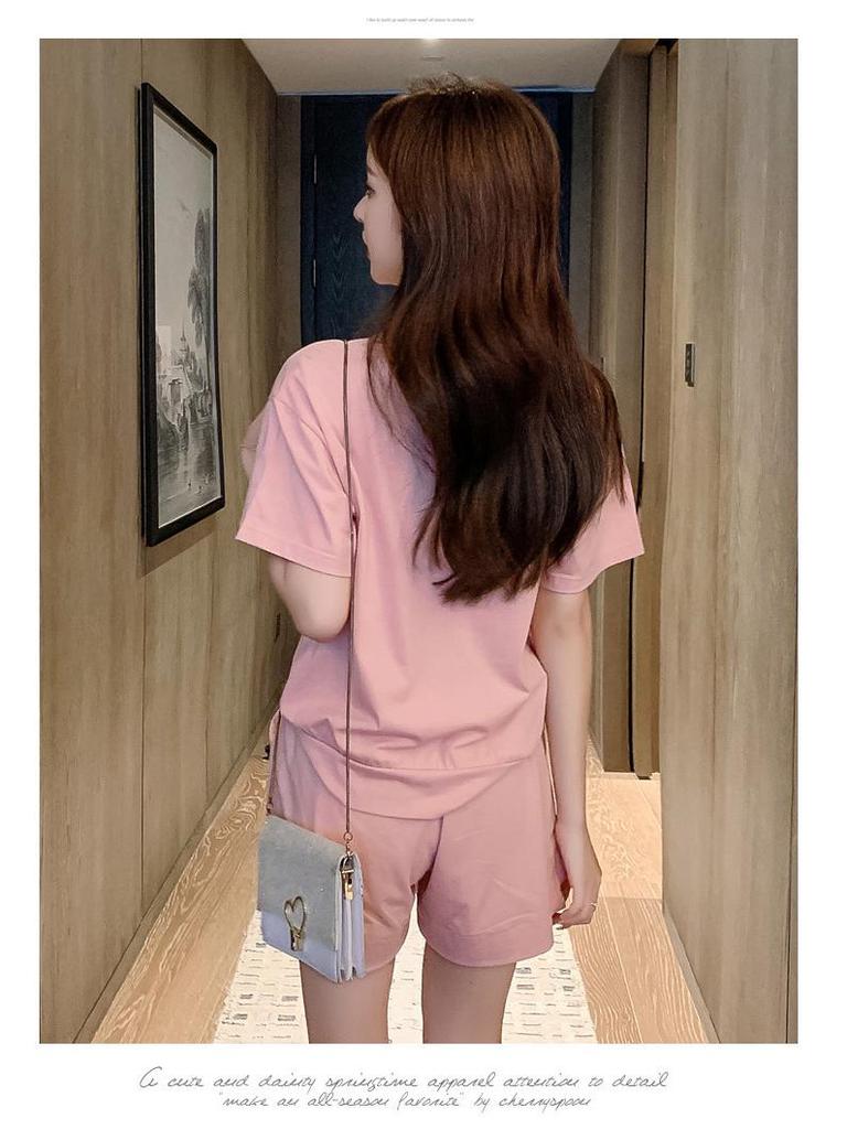 Trendy Women's Summer Two-Piece Set: Hong Kong Style Short Sleeve Top & Shorts for Relaxed Sports Leasure