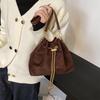 Yogodlns Faux Suede Shoulder Bag Simple Commuting Crossbody Bags Thread String Women's Handbags Sewing Sweet Bags for Women