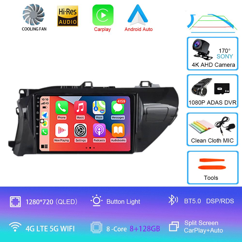 For Toyota Hilux 2016 2017 2018 Car Radio Android 14 Carplay Auto 2K Screen Multimedia Player 2din Autoradio Stereo Head Unit