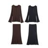 Za Autumn New Women clothes 2025 Western Style Fashion Simple Collar Buckle Long sleeve Top Half-Length Long dress Set