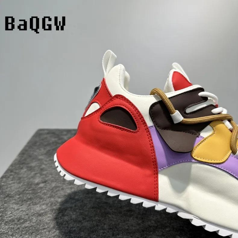 Fashion Color Block Designer Chunky Sneaker Men Cover Bottom Board Shoe Fashion Casual Leather Breathable Increased Platform Shoes