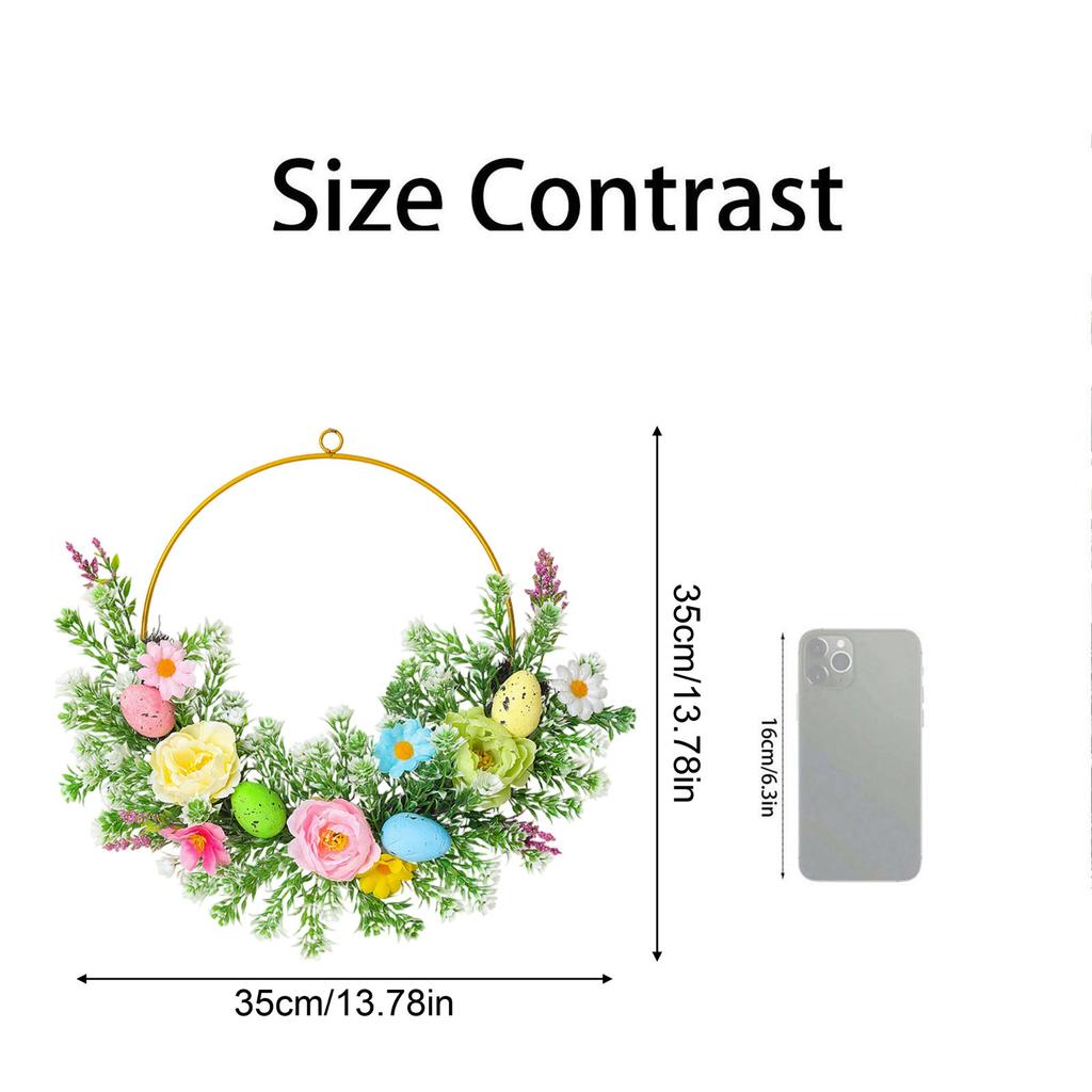 3D35cmSpring Easter Wreath, Artificial Wrought Iron Floral Decoration, Wall Hanging, Easter Egg Wreath, Door Hanging