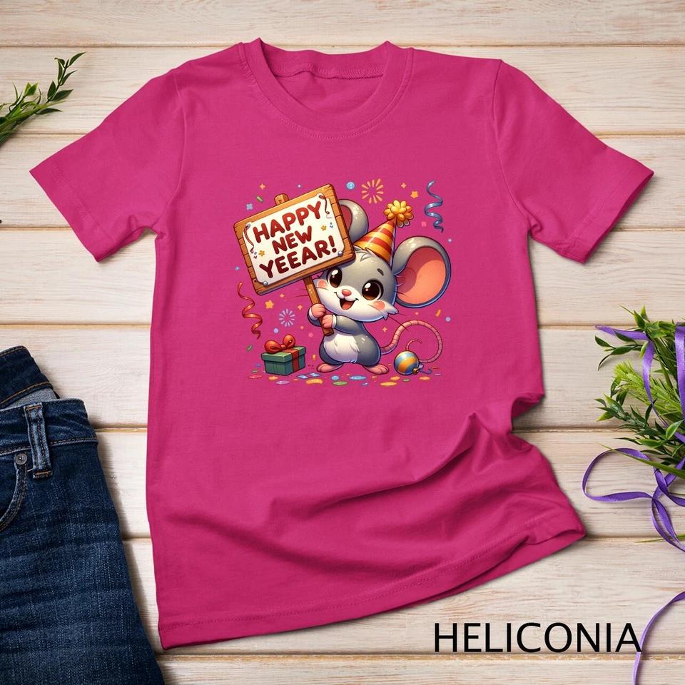 Cute Mouse Welcomes New Year 2025 Funny T-shirt Unisex T-shirt 5 M