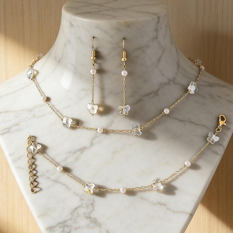 European & American Style Butterfly Jewelry Set: Versatile Necklace, Bracelet, Earrings - Women's Fashion Accessories