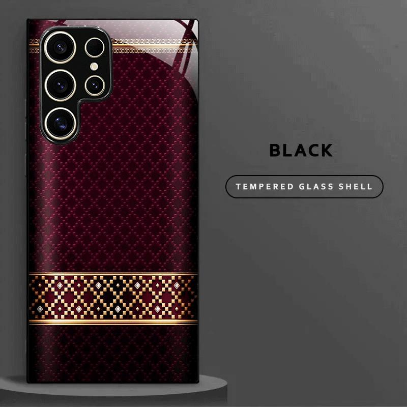 Luxuriöse schwarze Glas-Handyhülle mit Rot-Gold-Muster, geeignet für Samsung Galaxy S26 S25 S24 S22 S21 S20 FE/Ultra/Plus, sturzsicher Galaxy S25 FE schwarz