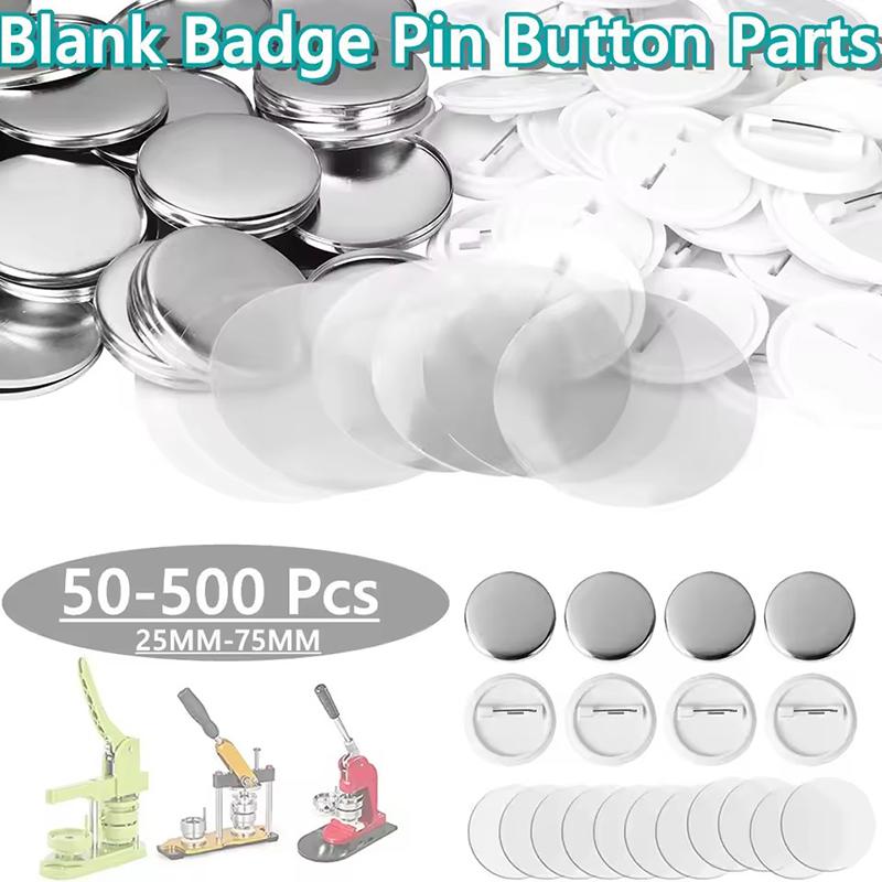50Set 25-75Mm Metal Badge Pin Button Maker Parts Diy Blank Badge Button Parts For Art Crafts Making Iron-Base Badges Set