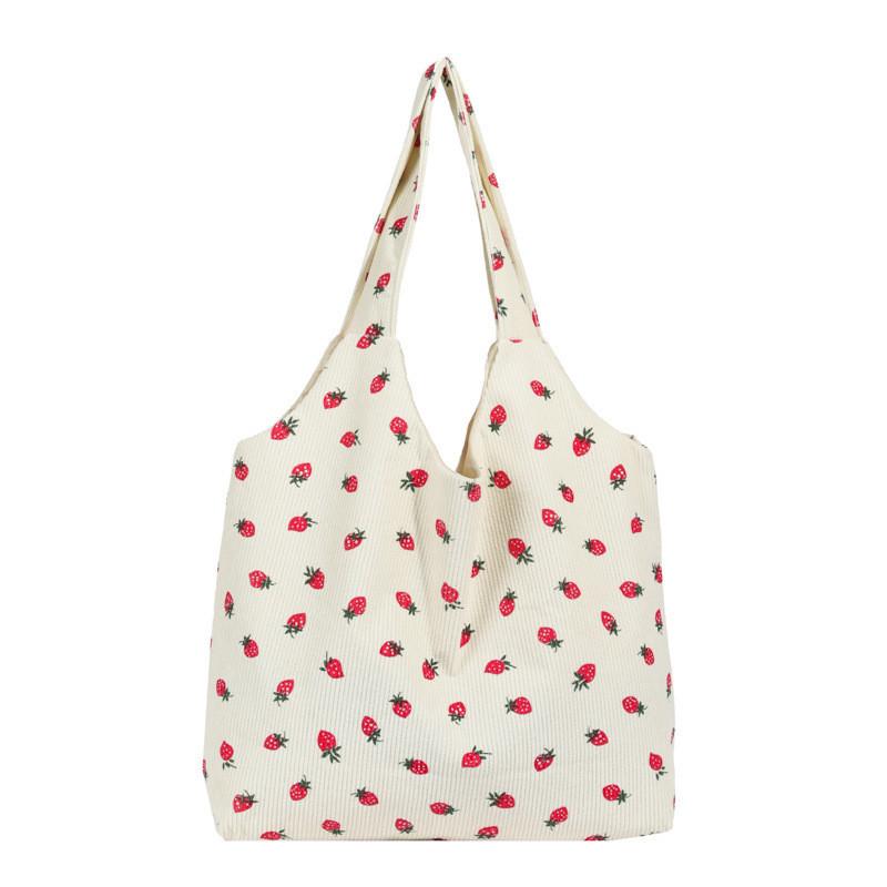 Trendy 2024 Canvas Strawberry Tote Bag Fashionable Soft Shoulder Bag For Women