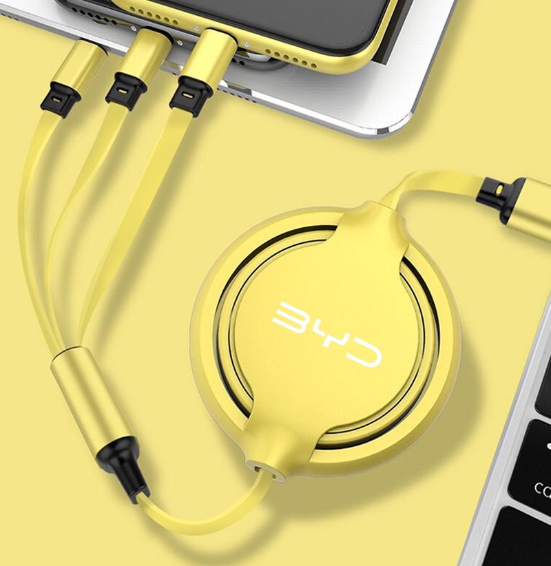 Car 100w Fast Charging Data Cable Scalable 3 In 1 Phone Charger Type C for BYD Tang F3 E6 Atto Yuan Plus Song Max G3 Accessories