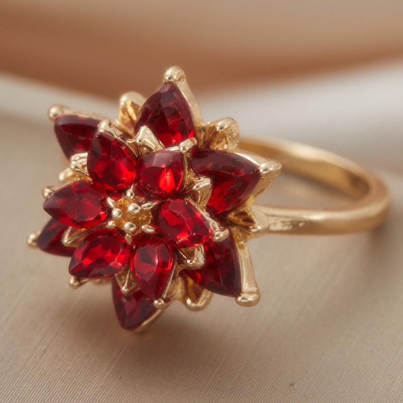 Exquisite Sparkling Red Inlaid Zircon Flower Ring, Women s Fashionable and Luxurious Wedding Banquet Zircon Accessories 9