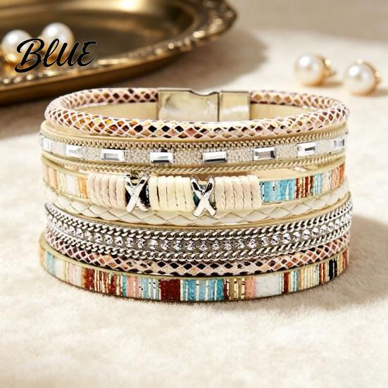 Bohemian Bracelet Braided Multi-Layered Faux Leather Rope Casual with Square