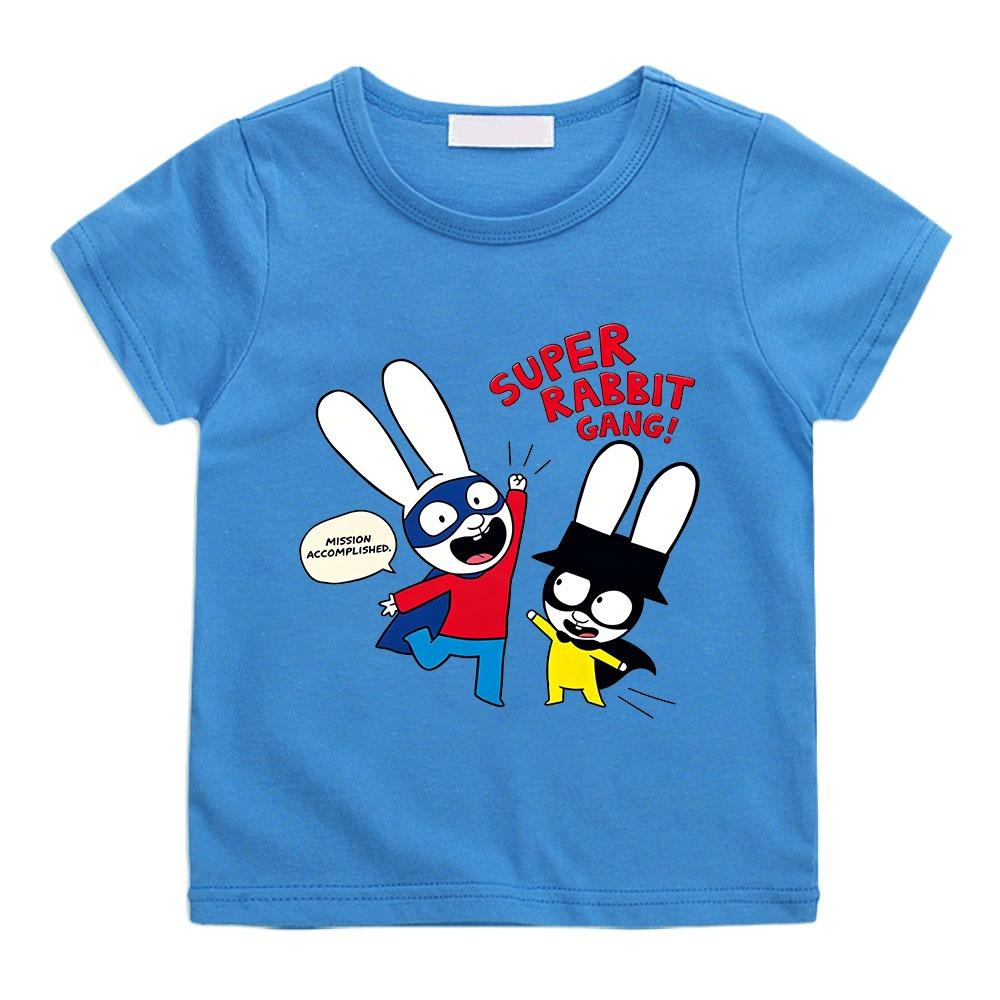 T-shirt per Bambini Cartone Animato Simon Super Coniglio Carina Hip Hop Ragazzi Manga Bambini Top Casual Girocollo T-shirt per l'Estate