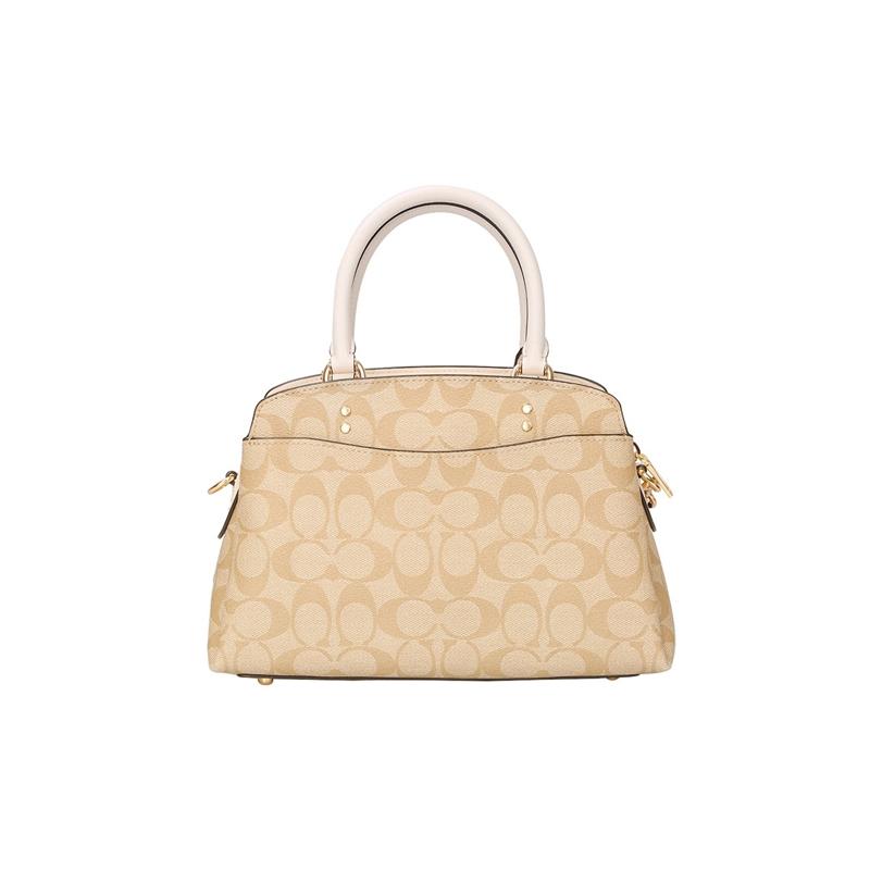 Coach Handbag Lillie 26 Metal Carriage Logo Signature Charm Coated Canvas and Smooth Leather Hand-held Shoulder Crossbody Bag Regular Women's White