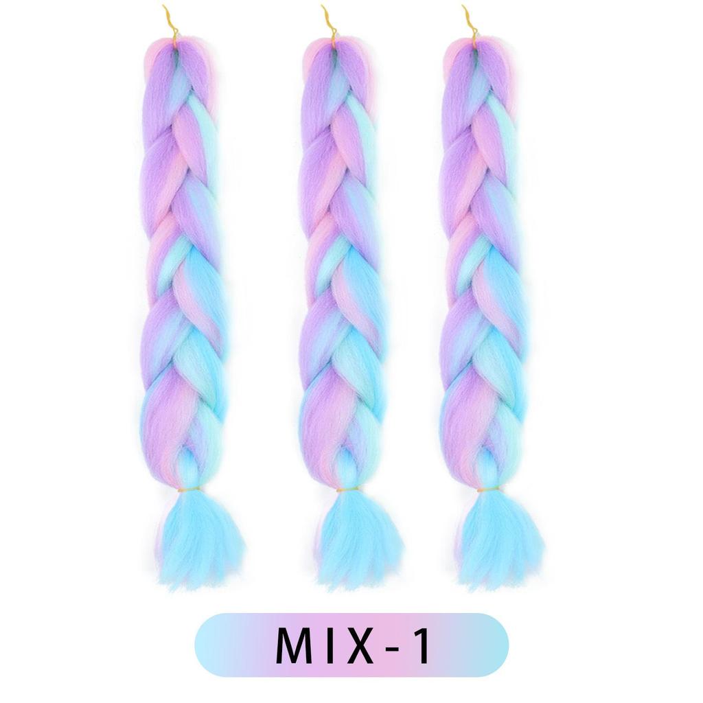 Rainbow Braiding Hair Extension 24 Inch 1 Pack Synthetic Profession Jumbo Braid in Hair Extensions 4 Tone Crochet Colored Hair Extensions for Braiding