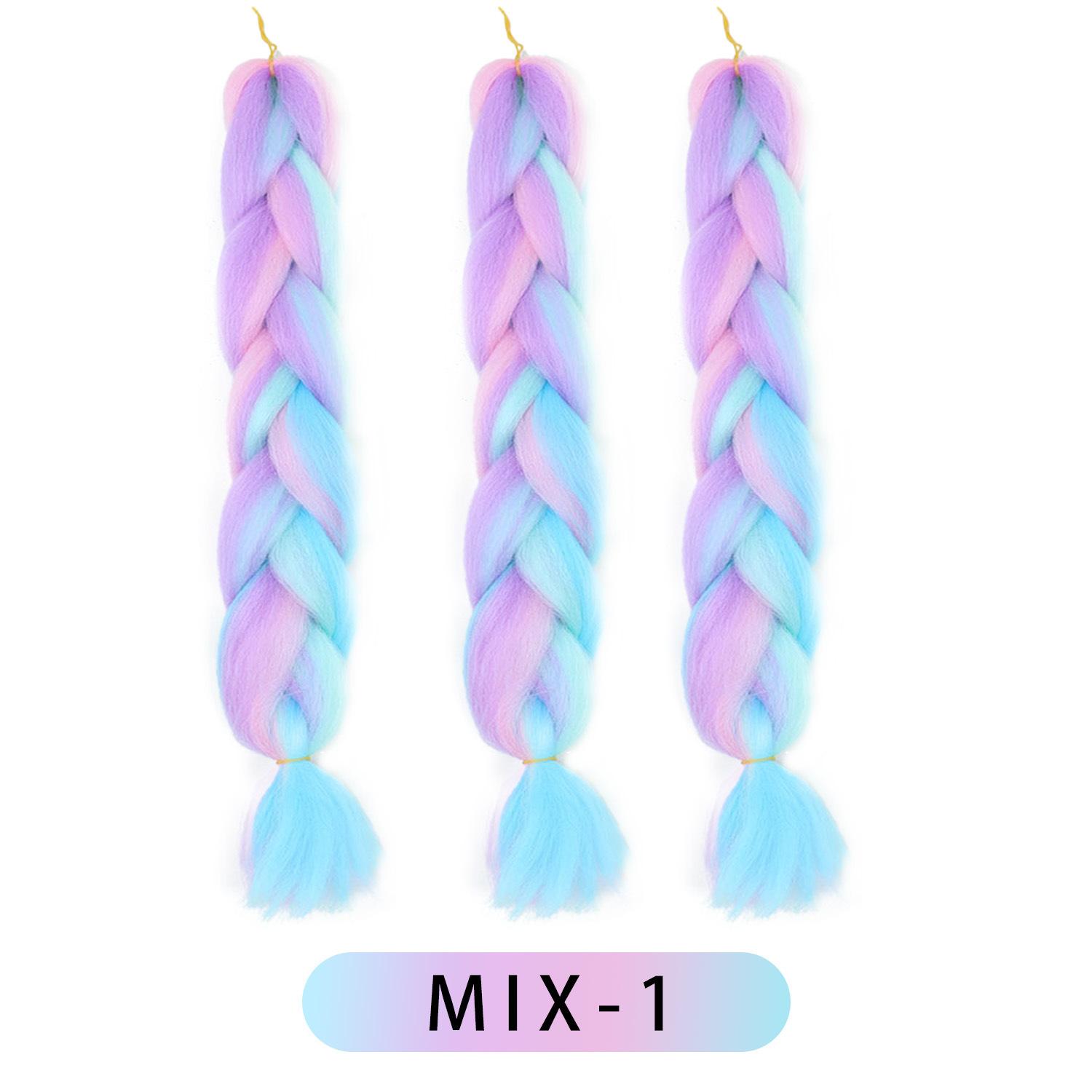 Rainbow Braiding Hair Extension 24 Inch 1 Pack Synthetic Profession Jumbo Braid in Hair Extensions 4 Tone Crochet Colored Hair Extensions for Braiding
