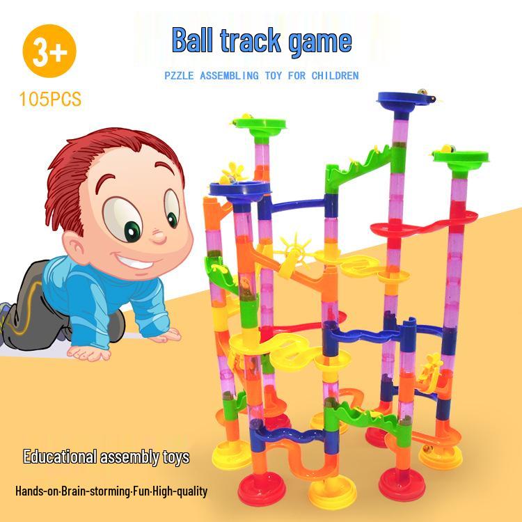 

3D Maze Marble Track Puzzle, 105-Piece Plastic Building Blocks for Kids Early Education and Assembly 23*8*32 cm