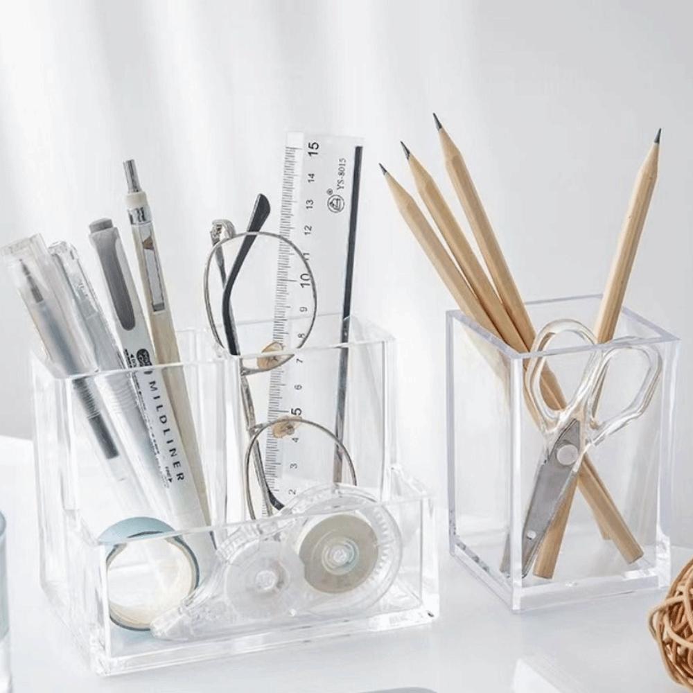 Transparent Pencil Storage Box Clear Stationery Organizer Desk Pen Holder Cosmetic Organizer