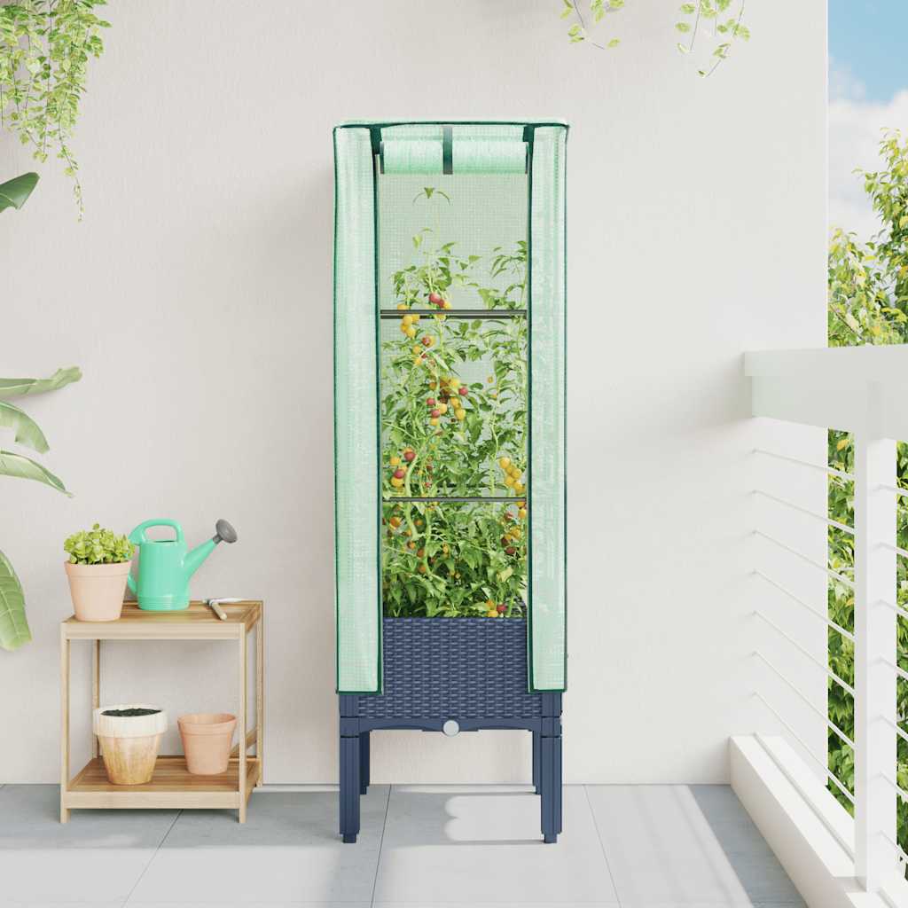 Vidaxl Raised Planter with Greenhouse, Rattan Look, 40X40X140 Cm