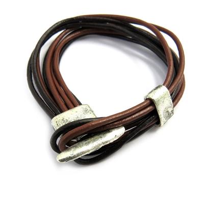 [M0707] - Schwarzbraunes Lederarmband „Peaceful“ (8 Reihen)